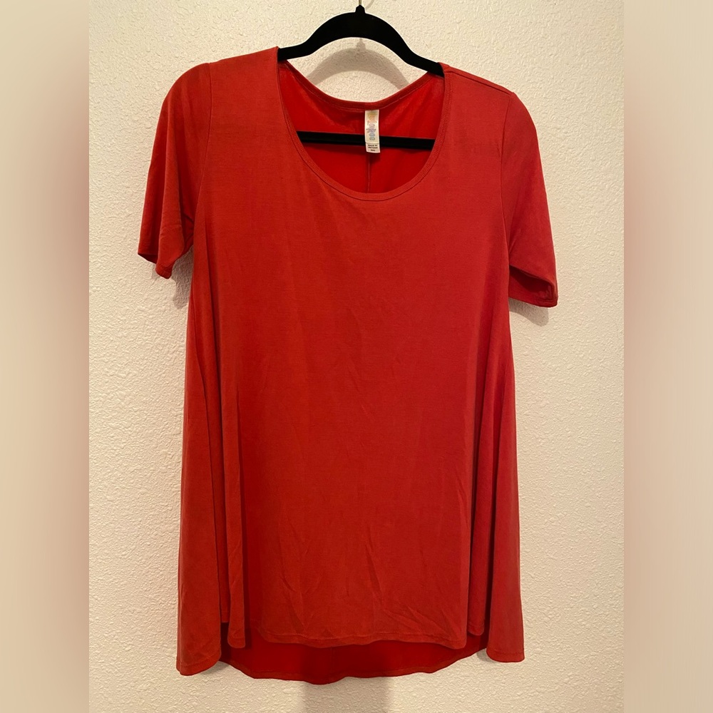 Lularoe Perfect T Top Tunic Shirt Tee Solid Red Split Hem XXS